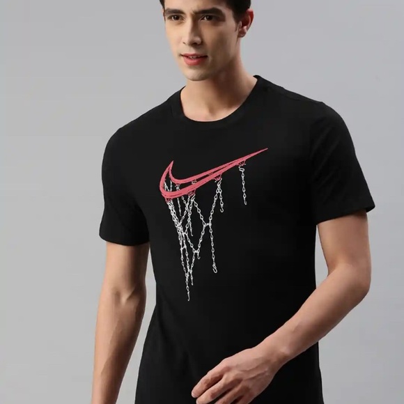 Nike Black Tee with Red Swoosh Design - Picture 1 of 4